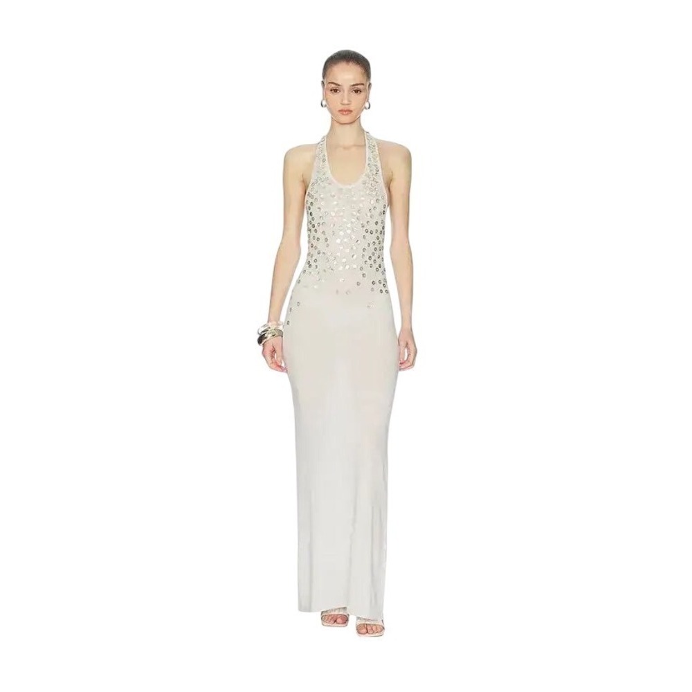 Aya Muse Oriel Maxi Dress Elephant Cashmere Linen Halter Medium